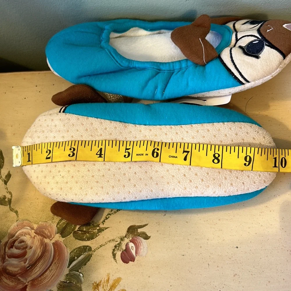 Pug Dog Blue Tan Brown Embroidered Slippers New NWT